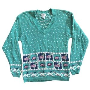 VINTAGE 90s Women’s Grandma Core Floral Knit Sweater Sz M